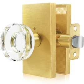 Newlaking Clear Crystal Glass Door Knobs Satin Brass, Privacy Gold Door Knob Interior with Lock for Bedroom/Bathroom