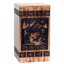 Wooden Urn for Human Ashes, Rosewood Funeral Cremation Urn for Ashes - Sea fish pattern Wooden Urns Hand-Crafted (Beechwood, Large - 11H x 6W (250 Cu/in)) - Cremation Urns for Human Ashes Adult