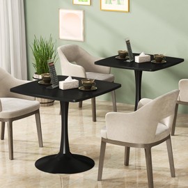 Recaceik Square Dining Table for 2-4 Person, 32 Inches Tulip Kitchen Table with Pedestal Base for Kitchen & Dining Room Table, Mid-Century Modern in Tulip Table w/0.71" Thickened Desktop, Black