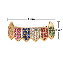 LKV 14K Plated Gold Grillz for Men and Women Gold Grills Teeth All iced out CZ Top and Bottom Vampire Mouth Grill with Extra Molding Bars (Silver, Top and Bottom)