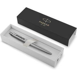 Parker Jotter XL Ballpoint Pen | Monochrome Stainless | Medium Point | Blue Ink | Gift Box & Black sleeve pen case with embossed logo