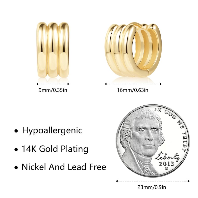 ALEXCRAFT Dicke Ohrringe Gold Creolen Klein 14K Chunky Gold Hoop