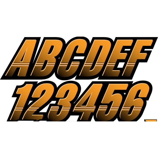 Stiffie Techtron Orange Crush/Black Super Sticky 3" Alpha Numeric Registration Identification Numbers Stickers Decals for Sea-Doo Spark, Inflatable Boats, Ribs, Hypalon/PVC, PWC and Boats.