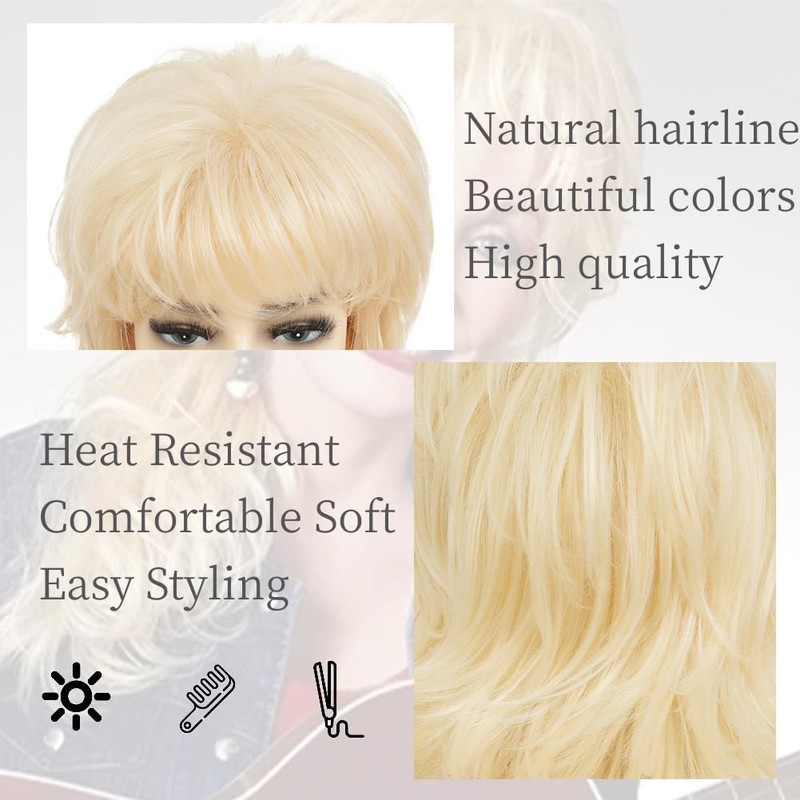 Salaibs Blonde Layered Wig for Women 70s Curly Shoulder Length