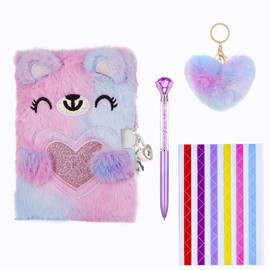 Furry Bear Diary with Lock,Cute Bear Diary Set with Lock for Girls,6 7 8 Year Old Girl Birthday Gifts,Princess Diaries Girls Notebook Journals, Back to School Supplies Notebook, Birthday Gifts