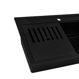 Ruvati 15 x 13 inch Textured Black Finish Cutting Board with Dish Plate Caddy for Ruvati Workstation Sinks - RVA1226BK