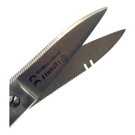 Blue Handle Universal Electrical Wire Cutting and Stripping Scissors 5.25in, Serrated Blades & Notch for Stripping - German Stainless Steel