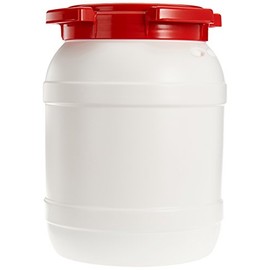 neoLab HDPE Wide Neck Barrel with Screw Lid, White/Red, 6.4 L Capacity