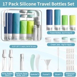 INSFIT 17 Pack Travel Bottles for Toiletries, TSA Approved 3oz 2oz Travel Size Toiletries, BPA Free Leak Proof Squeezable Silicone Tubes Travel Essentials for Shampoo Conditioner Lotion Soap