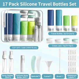 INSFIT 17 Pack Travel Bottles for Toiletries, TSA Approved 3oz 2oz Travel Size Toiletries, BPA Free Leak Proof Squeezable Silicone Tubes Travel Essentials for Shampoo Conditioner Lotion Soap