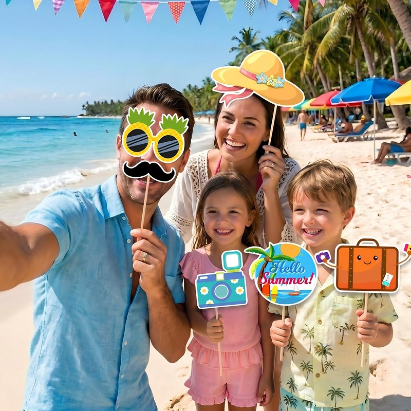 33PCS Summer Pool Beach Photo Booth Props, Summer Party Decorations