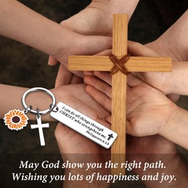 Confirmation Gifts for Teen Girls, Christening Gifts for Girls Boys, Stocking Stuffers for Kids, Sunflower Cross Keychain, I Can Do All Things Through Christ, Baptism Gifts for Adults, Jesus Keychain