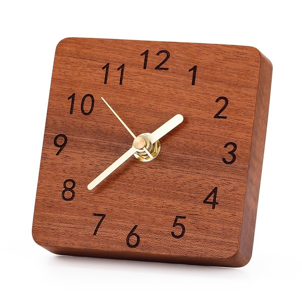 Kattepote Wood Desk Clock, Non Ticking Silent Clock for Shelf,