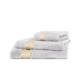 Arle-Living Luxury Medusa Guest Towels 30 x 50 cm in Pack of 4 - Finest Cotton/High Pile Terry Cloth with Medusa Flat Embossing and Golden Medusa Border (Silver/Silver, Pack of 4 Guest Towels 30 x 50