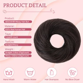SEGOHAIR Hair Bun 100% Human Hair Natural Stright Messy Bun Hair Piece with Elastic Scrunchie for Women & Girls- 1 PCS Natural black