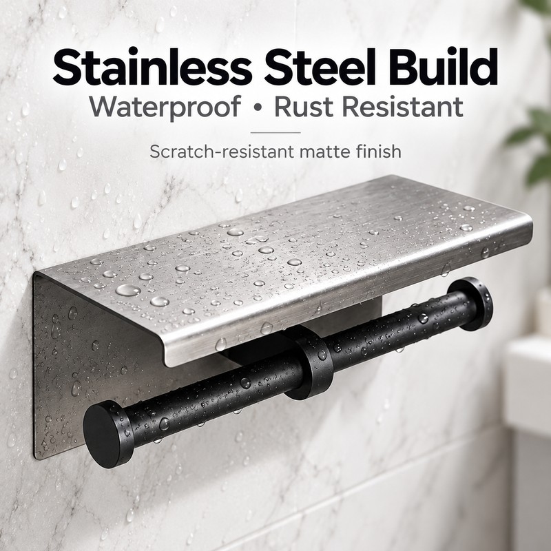 Double Roll Toilet Paper Holder with Shelf – Wall-Mounted Stainless