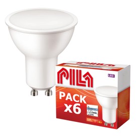 PILA Pack of 6 High Flux LED Spotlights, 7 W (= 80 W Halogen), 720 Lumens, 120º Beam Angle, Non-Dimmable, Without Transformer (GU10 Socket), CRI80, Neutral White Light (4000 K), 15,000 Hours Life