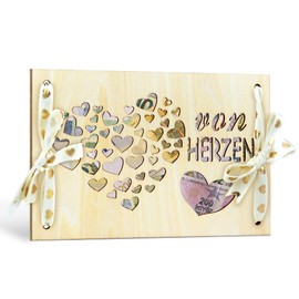 TAKULA Heart Picture Frame with Golden Bow, Wedding Gifts for Newlyweds, Confirmation Gift, Money Gift Packaging, Wedding, From the Heart (18 x 12 cm)