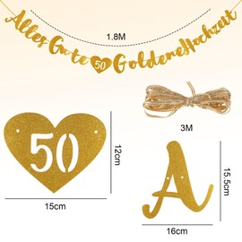 Golden Wedding Decoration, Hanging Decoration Made of Glitter Paper, Golden Anniversary Banner Suitable for Gold Wedding, 50th Wedding Anniversary Party etc.