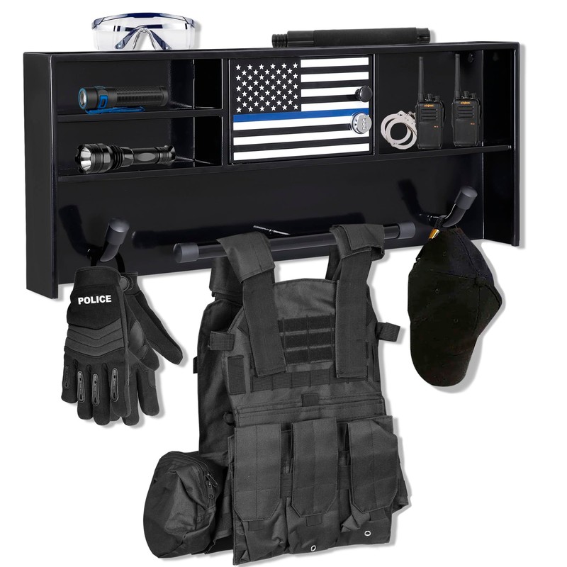 BUYYAH Wall Mounted Police Gear Rack, All Iron Frame with