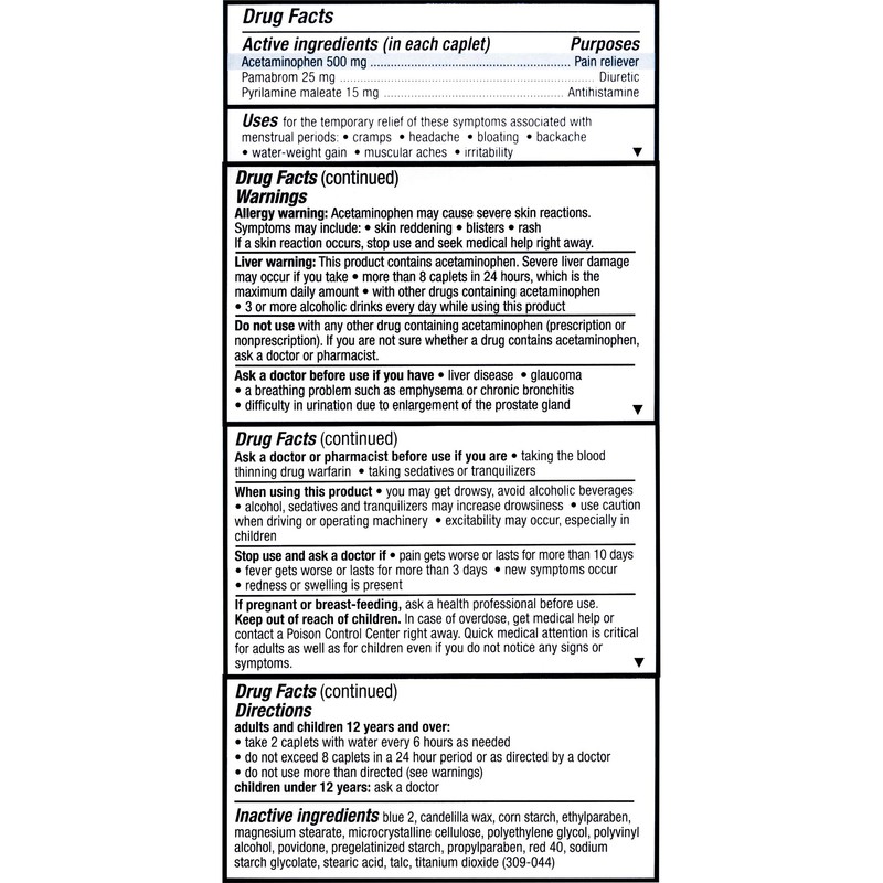 Pamprin Multi-Symptom Caplets 40 Caplets (Pack of 4)