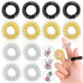 Weploda Pack of 12 Acupressure Ring Set, Massage Rings for Relaxation, Anti Stress Finger Massage Rings, Premium Acupressure Ring, for Stress Reducer (Gold + Silver + Black)