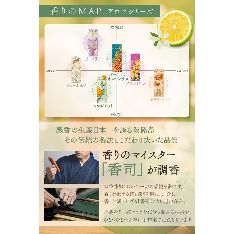 Bergamot Blanche Incense Sticks Approx. 60 Sticks, Made in Japan,
