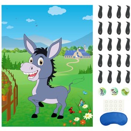 Morcheiong Pin The Tail on The Donkey Party Game with 48 Tails for Kids Birthday Party Supplies Donkey Party Favors Farm Party Decorations