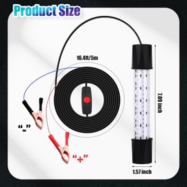 Aurelema 2 Pcs Adjustable 12V 15W Underwater Submersible Fishing Light Fishing Attracting Light LED Lure Bait Finder Lamp with 16.4ft Cord for Pool Boat Sea Crappie Squid Shad Shrimp(Green Glow)