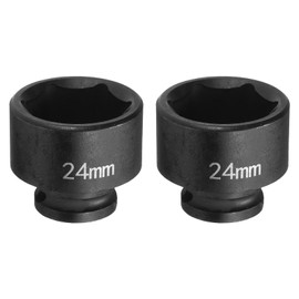 HARFINGTON 2pcs Deep Impact Socket 3/8" Square Drive by 24mm Metric 6 Point Socket 30mm (1.18") Long CR-MO Steel Industrial Grade Flip Socket for Home Auto Hex Nuts Bolts Repair, Black