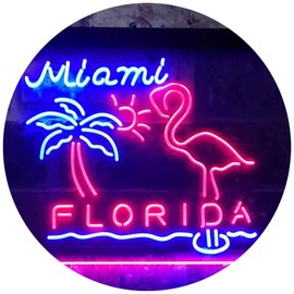 ADVPRO Miami Florida Sunshine Flamingo Dual Colour LED Bar Light Neon Light Advertising Neon Sign Blue & Red 300 x 210 mm st6s32-i3486-br