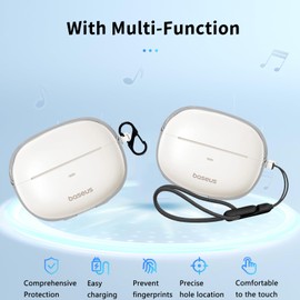 For Baseus Bowie MC1 Case Cover,NOUKAJU Earphone Protective Case (with Carabiner + Lanyard + Cleaning pen)Drop-Proof,Scratch-Proof,Protective Cover for Baseus Bowie MC1 Open Ear Clip-On Earbuds(Clear)