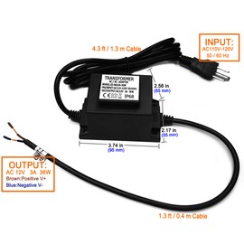 CNBRIGHTER Waterproof 12V AC Transformer 3A 36W,110V-120V AC to 12V AC LED Power Supply, Voltage Converter LED Driver,Adapter for Outdoor Landscape Lighting/Swimming Pool Light (36 Watts)
