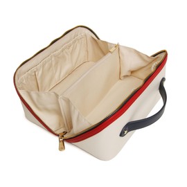 The London Train Case Co. Beauty Train Expandable Makeup Case, Vegan Leather, Two-Tone 24 x 12 x 12 cm (White & Red)