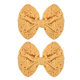 Cute Mini Bow Hair Clips for Girls Linen Embroidered Floral Hair Bows Barrettes Bowknot Alligator Clips Hairpins Solid Color Neutral Pumpkin Color Fall Bows Clips Accessories 2 PCS