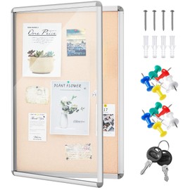 Geetery 36 x 48 Inch Enclosed Fabric Bulletin Board Tamperproof Lockable Noticeboard Fabric&Aluminium Frame Display Cases Wall-Mounted Display Case for School, Office - Secure,Durable Design(Beige)