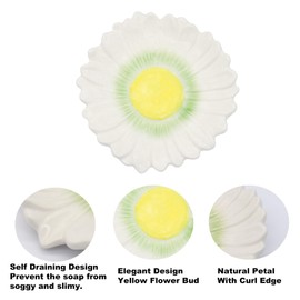 Self Draining Soap Dish Inspired by Daisy Flower Ceramic Waterfall Soap Dish Soap Savers for Bathroom,Shower,Bar Counter