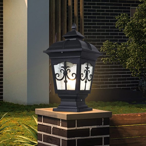 PTOUG Outdoor Column Lights, Traditional Waterproof Garden Post Light Aluminum Modern Fence Pillar Lamp Outdoor External Patio Landscape Glass Post Lantern E26 Fixture