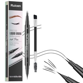 Eyebrow Pen - Eyebrow Pencil, Brow Pencil 2-in-1 Dual-Ended Microblading Eyebrow Pen with Micro-Fork-Tip and Precise Brush-Tip Create Natural Hair-Like Brows, Last All-Day, Black