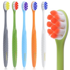 Fashion FFT Extra Soft Toothbrushes for Adults, with 20000 Micro Nano Bristles, for Sensitive Teeth and Gum Recession (Compact Head, 5 Count, Family Value Set)