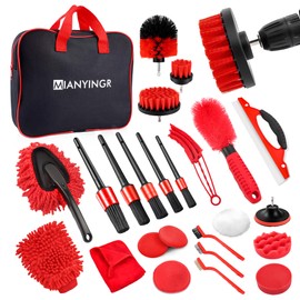 25Pcs Car Detailing Kit, Car Cleaning Kit with Drill Brushes and Interior Tools, Wheel Hub Cleaner, Polishing Pads, Auto Wax Applicator Accessories (25PCS)