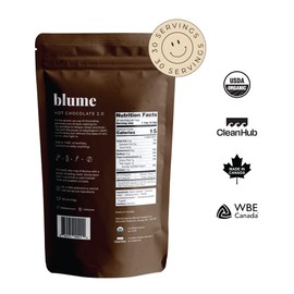 Blume Reishi Hot Cocoa Blend - Stress Soothing Superfoods Mushroom latte with Brain Boosting Adaptogen Organic Cocao - Organic, Vegan And Keto Friendly - 30 Servings