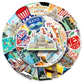 50 Packs State Travel USA Map Stickers Water Bottles Laptop Phone Motorcycle Computer Guitar Skateboard Hydroflasks US State Vinyl Sticker Waterproof Aesthetic Trendy Decals for Teens Girls Adults