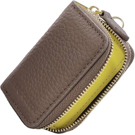 MERCOLEDi Key Case, Smart Key Compatible, Women's, Men's, Genuine Leather, Holds 2 Pieces, Double Zippers, Taupe × Cream Yellow