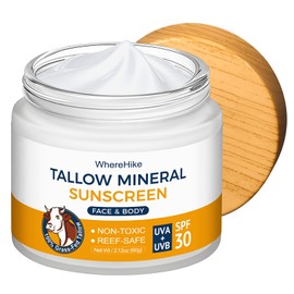 WhereHike Beef Tallow Sunscreen Orangic SPF 30 with Zinc Oxide,Non-Toxic 2-in-1 Moisturizer & Mineral Sunblock | Reef Safe, Chemical-Free,Lightweight, Clean Formula for Sensitive Skin.