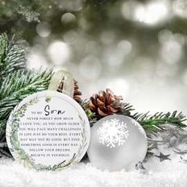 Son Ornaments 2024 Son Xmas Ornament Son Christmas Ornament for Son Forever Ornament Son Best Son Ever Gift Double-sided Printing Ceramic with Gift Box&Ribbon (2.9"