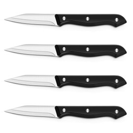 BEWOS 4-Piece Paring Knife Set - Paring Knives with Ergonomic Handle, 3.5 Inch Triple Rivet Paring Knives, Stainless Steel/Black Parers for Vegetable, Fruit & Kitchen Use