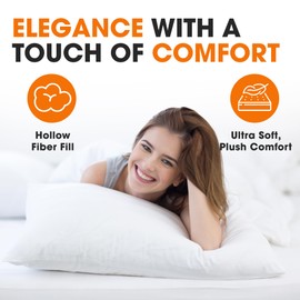 Cheer Collection Standard Size Pillow Inserts - Comfortable Hollow Fiber Down Alternative Pillow for Bed - Machine Washable, 20"x28" (Set of 4)