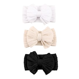 Baby Bows Headbands Nylon Baby Hairbands Baby Girl Bows Hair Accessories for Baby Infant Toddler Baby Essentials (Black White Beige, mid)
