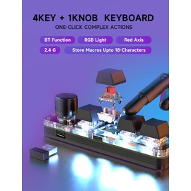 BRIMFORD Teclado mecánico macro con una sola mano, teclado para juegos de 4 teclas totalmente programable para perillas y teclas, teclado OSU Hotswap Teclado con RGB para edición de juegos PS